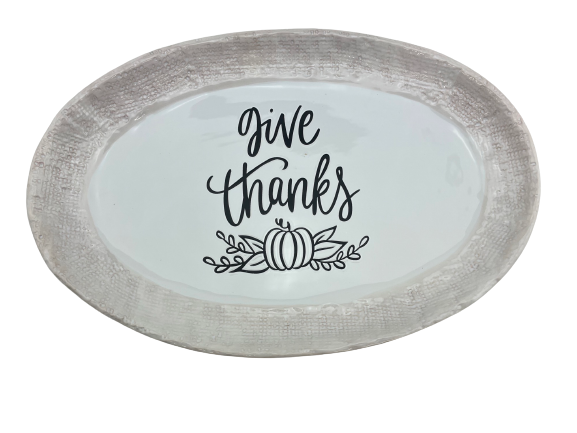 Ceramic Give Thanks Oval Platter