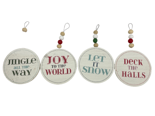 Wood Word And Bead Ornament  4 Styles