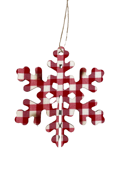 Large Wood Red White 3D Snowflake Ornament 2 Styles