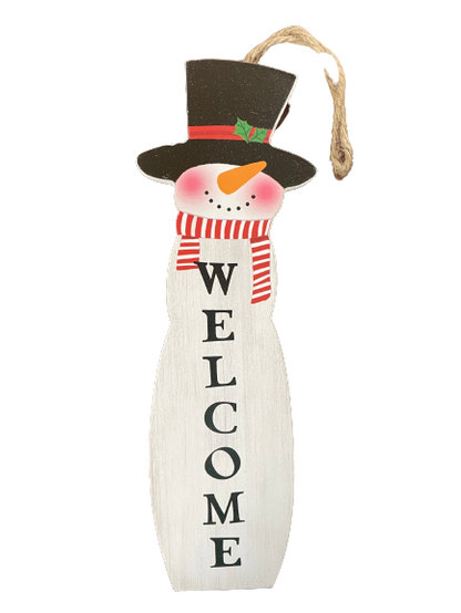 Wood Snowman Welcome Let It Snow Hang Two Styles
