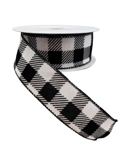 1.5 Inch Ribbon with Black And White Plaid