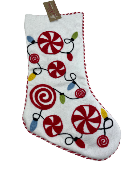 Peppermint Candy And Christmas Light Up Fabric Hanging Stocking