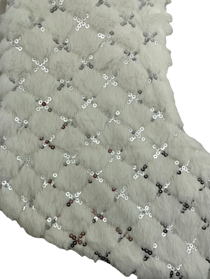 White Glitter Sequin Fur Stocking