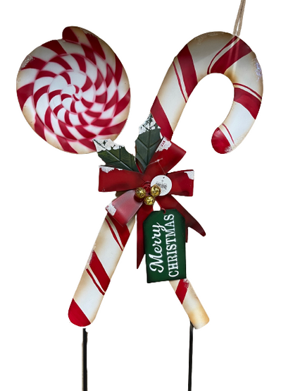 Metal Candy Cane with Lolly Pop