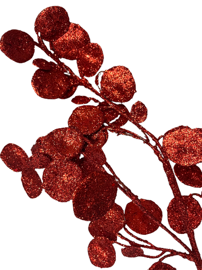 Red Glitter Lunaria Leaf Spray