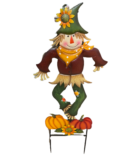Metal Scarecrow with Pumpkin Stake