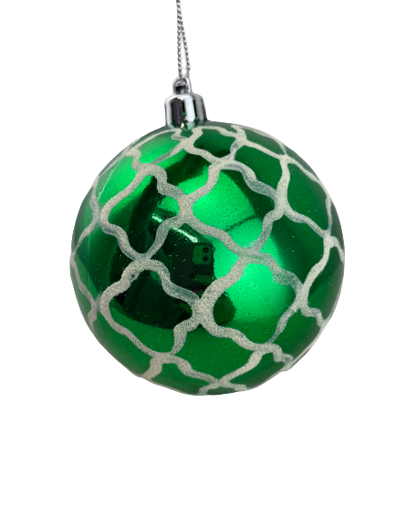 Quatrefoil Emerald Green Ball Ornament