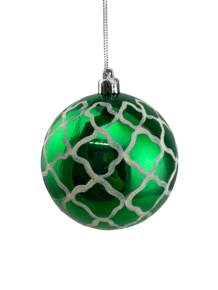 Quatrefoil Emerald Green Ball Ornament