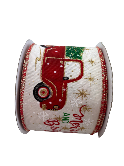 Merry And Bright Truck With Trees Ribbon
