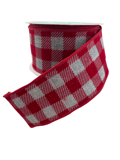2.5 Inch By 10 Yards Red And Gray Checkered Ribbon