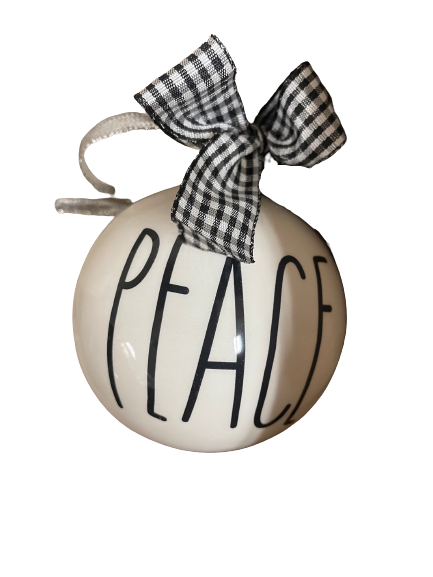 Ceramic Black White Word Wreath Ornament  3 Styles