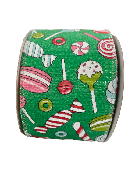 2.5 Inch Ribbon With And Irridesecnt Glaze of Glitter With Candy Accents