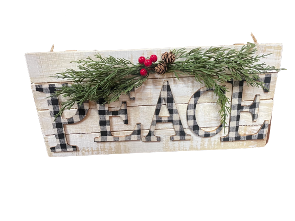 White Wooden Word Christmas Sign With Holly And Berries Assorted