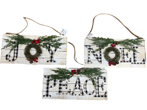 White Wooden Word Christmas Sign With Holly And Berries Assorted