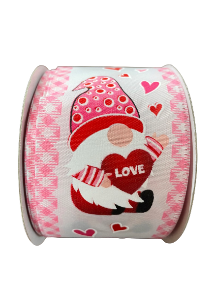 2.5 Inch Pink And Red Heart Gnome Ribbon