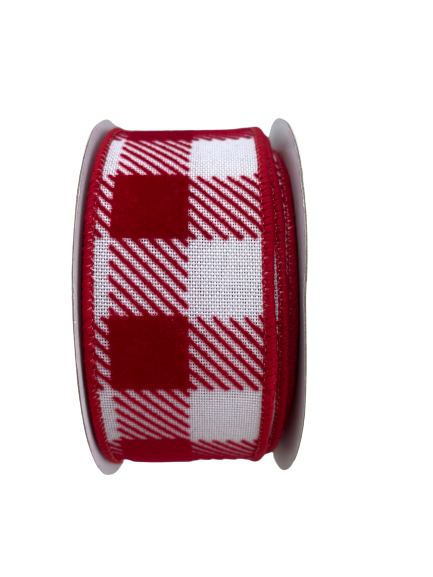 1.5 Inch Ribbon Red And White Plaid Print