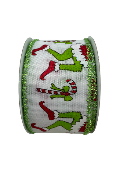 2.5 Inch By 10 Yard Monster Butt Ribbon With Green Tinsel Trim Edge