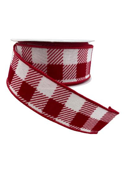 1.5 Inch Ribbon Red And White Plaid Print