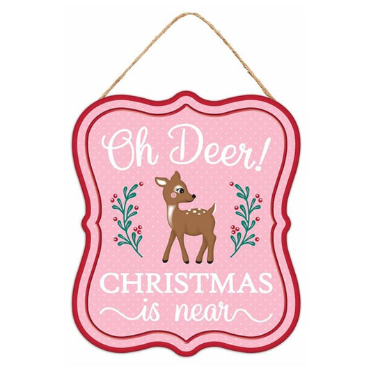 Pink Pastel Oh Deer Metal Christmas Sign