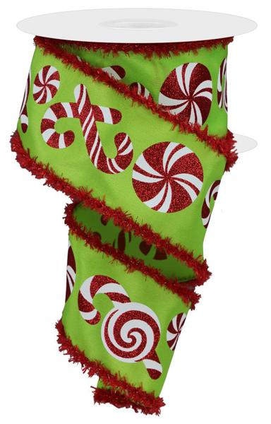 2.5 Inch Lime Peppermint With Red Drift Edge Ribbon