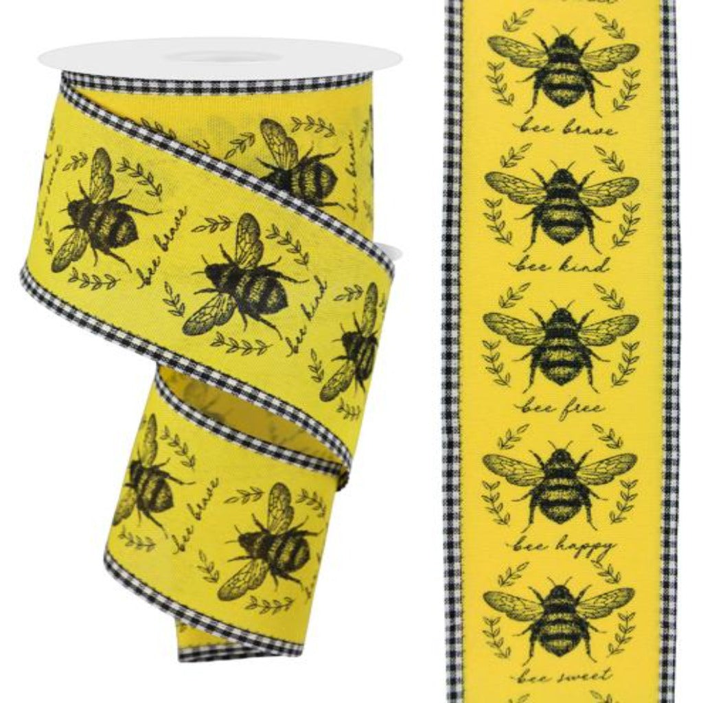 2.5 Inch Classic Honeybee With Gingham Edge Ribbon