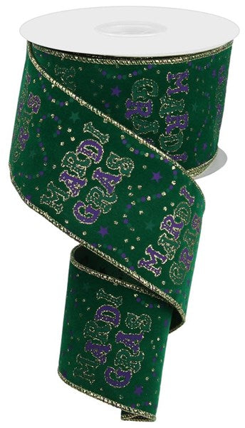 2.5 Inch Emerald Mardi Gras With Beads Ribbon