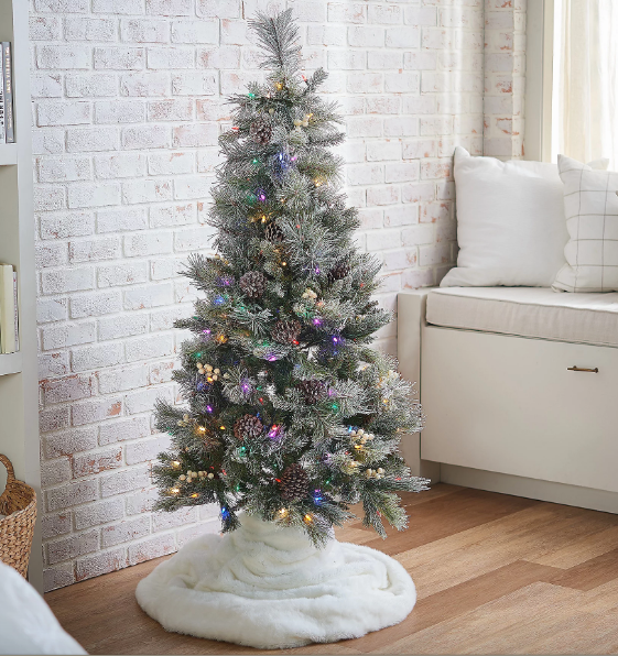 5 Foot Twinkling Multi-Colored Frosted Pine and Berry Tree by Valerie