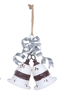 Hanging Metal Double Bell With Bow 3 Colors