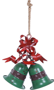 Hanging Metal Double Bell With Bow 3 Colors
