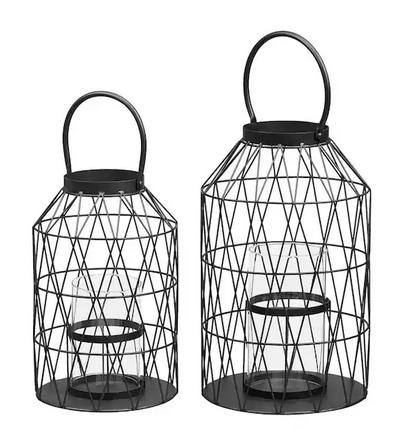 Home Decorators Collection Black Wire Candle Hanging or Tabletop Lantern Set of 2