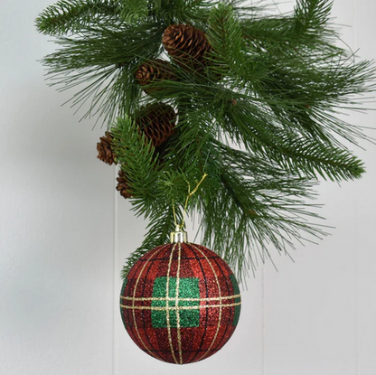 Red Green Tartan Plaid Ball Ornament