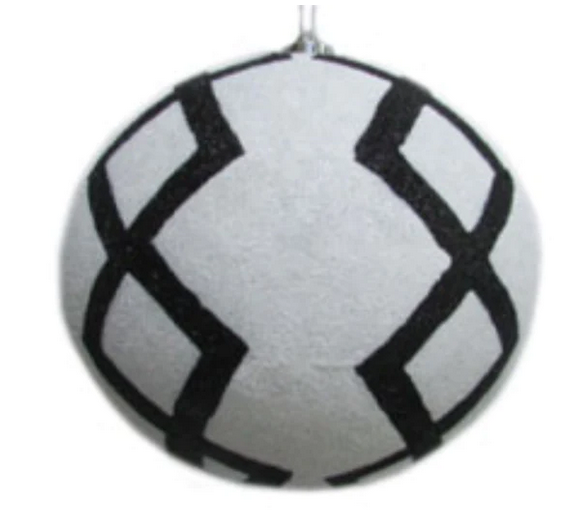 Black White Diamond Design Glitter Ball Ornament
