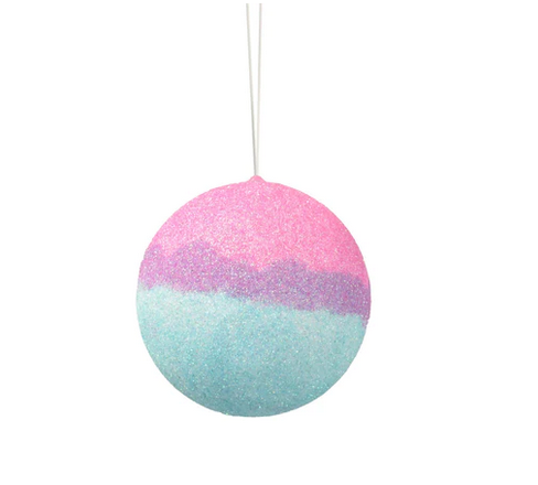 Glittered Pink Purple Blue Ball Ornament