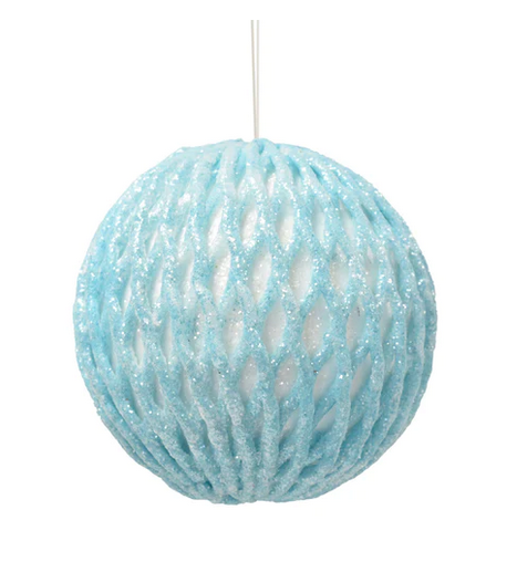 Light Blue 5 Inch Sparkling Harlequin Ball Ornament