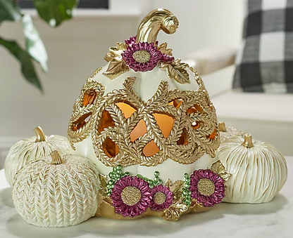 Hay & Harvest Textured Pumpkin Luminary With Scroll Cut Outs