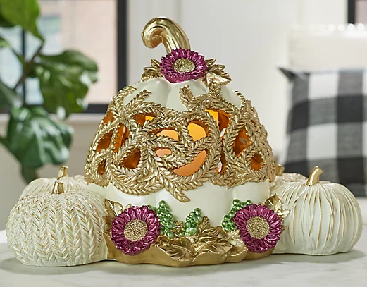 Hay & Harvest Textured Pumpkin Luminary With Scroll Cut Outs