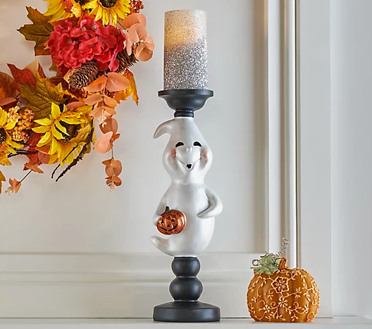 Hay And Harvest Resin Ghost Pillar Holder With LED Candle