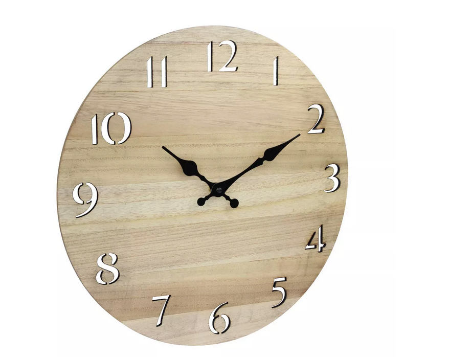 Round Wood Wall Clock With Cutout Numbers