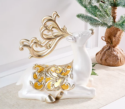 Kringle Express Resin Sitting Pearl Deer With LED Candle