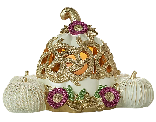 Hay & Harvest Textured Pumpkin Luminary With Scroll Cut Outs