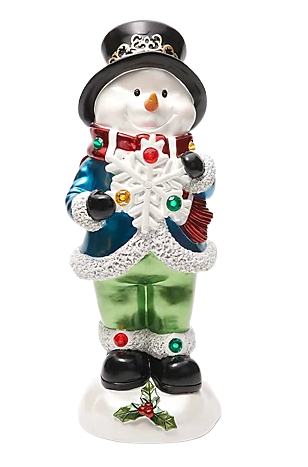 Kringle Express Resin Illuminated Snowman Holding Snowflake