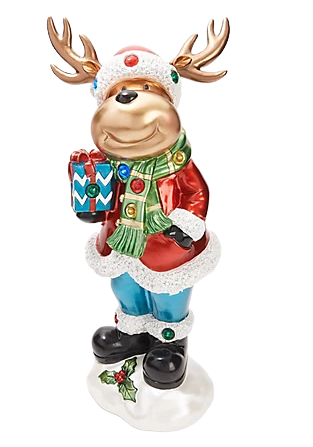 Kringle Express Resin Illuminated Reindeer Holding Present