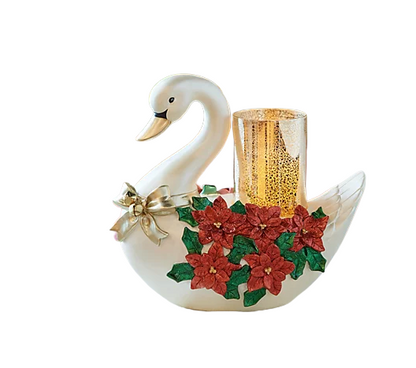 Kringle Express Swan Mercury Glass Candle Holder With LED Candle