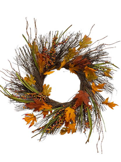 Floral Fall Leaf And Twig Wreath