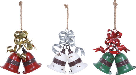 Hanging Metal Double Bell With Bow 3 Colors