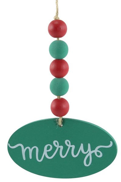 Merry Red And Green Beaded Oval Ornament