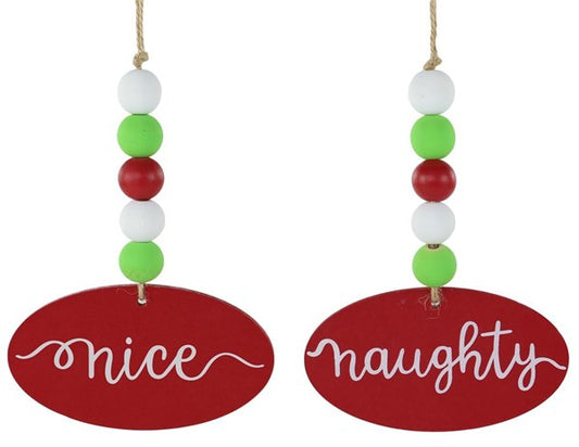 6.5 Inch Two Sided Naughty Nice Beaded Ornament