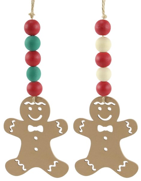 Wood Bead Gingerbread Man Ornament 2 Styles