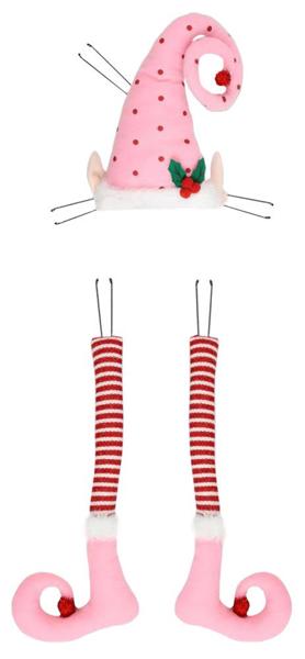 3 Piece Pink Red White Polka Dot Stripe Elf Wreath Kit