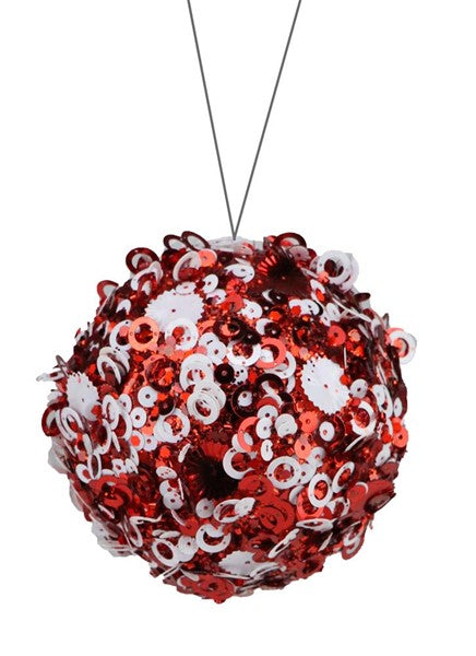 Red And White Sequin Glittered Ornament
